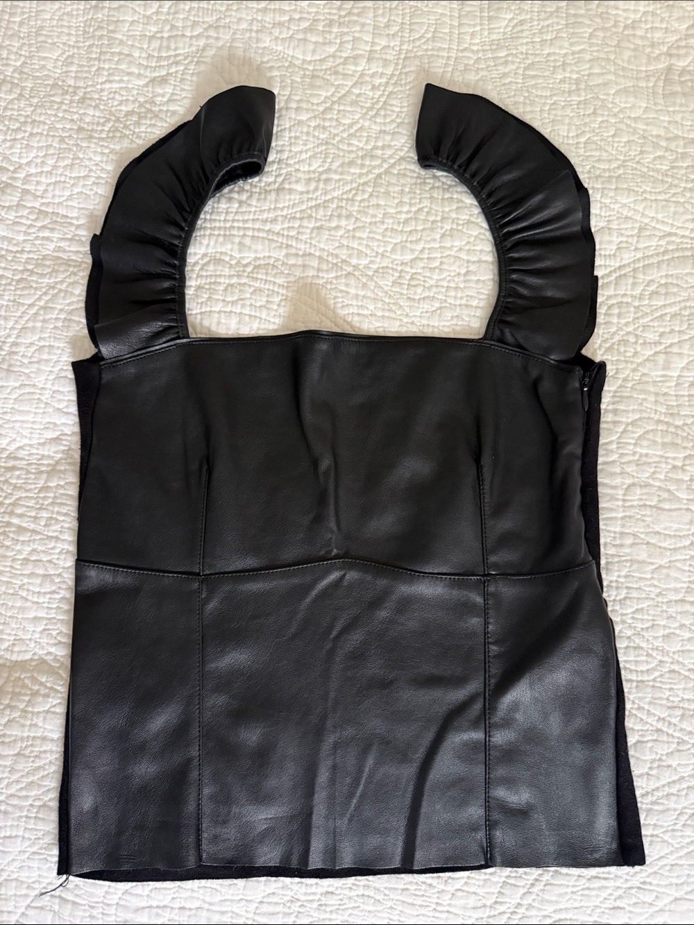 Zara Black Faux Leather Ruffle-Shoulder Crop Top